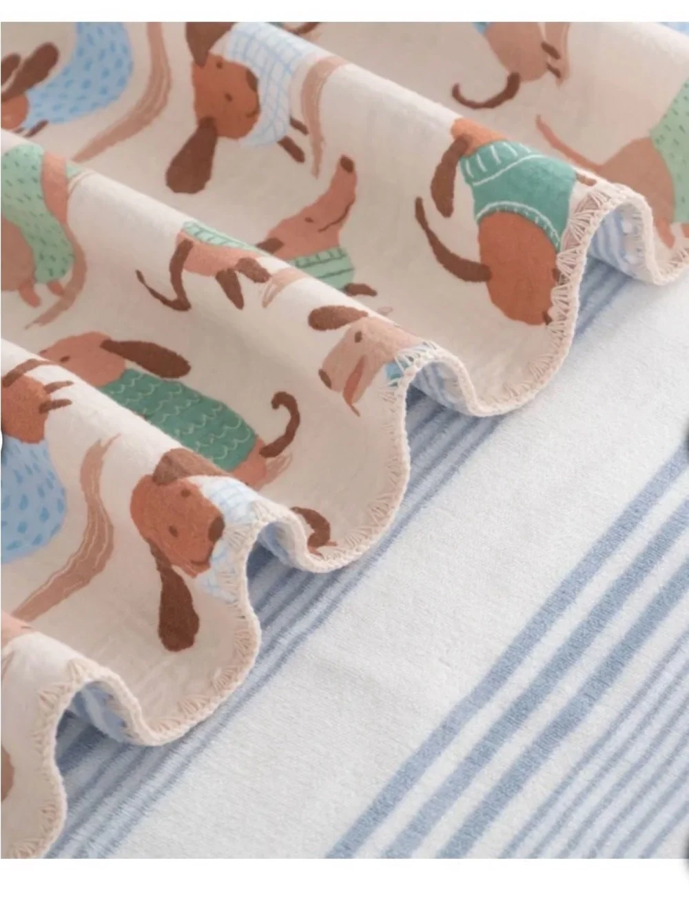 Artist Collection dachshund Cotton Gauze Throw - Dog Print in Cream, Blue,